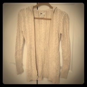 Hooded beige knit sweater